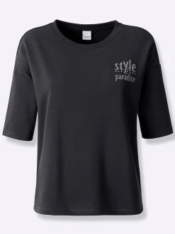 Sweatshirt mit Schriftzug und Glitzersteinchen