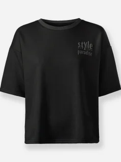 Sweatshirt mit Schriftzug und Glitzersteinchen