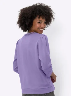 Sweatshirt mit Spitze am V-Ausschnitt
