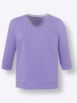 Sweatshirt mit Spitze am V-Ausschnitt