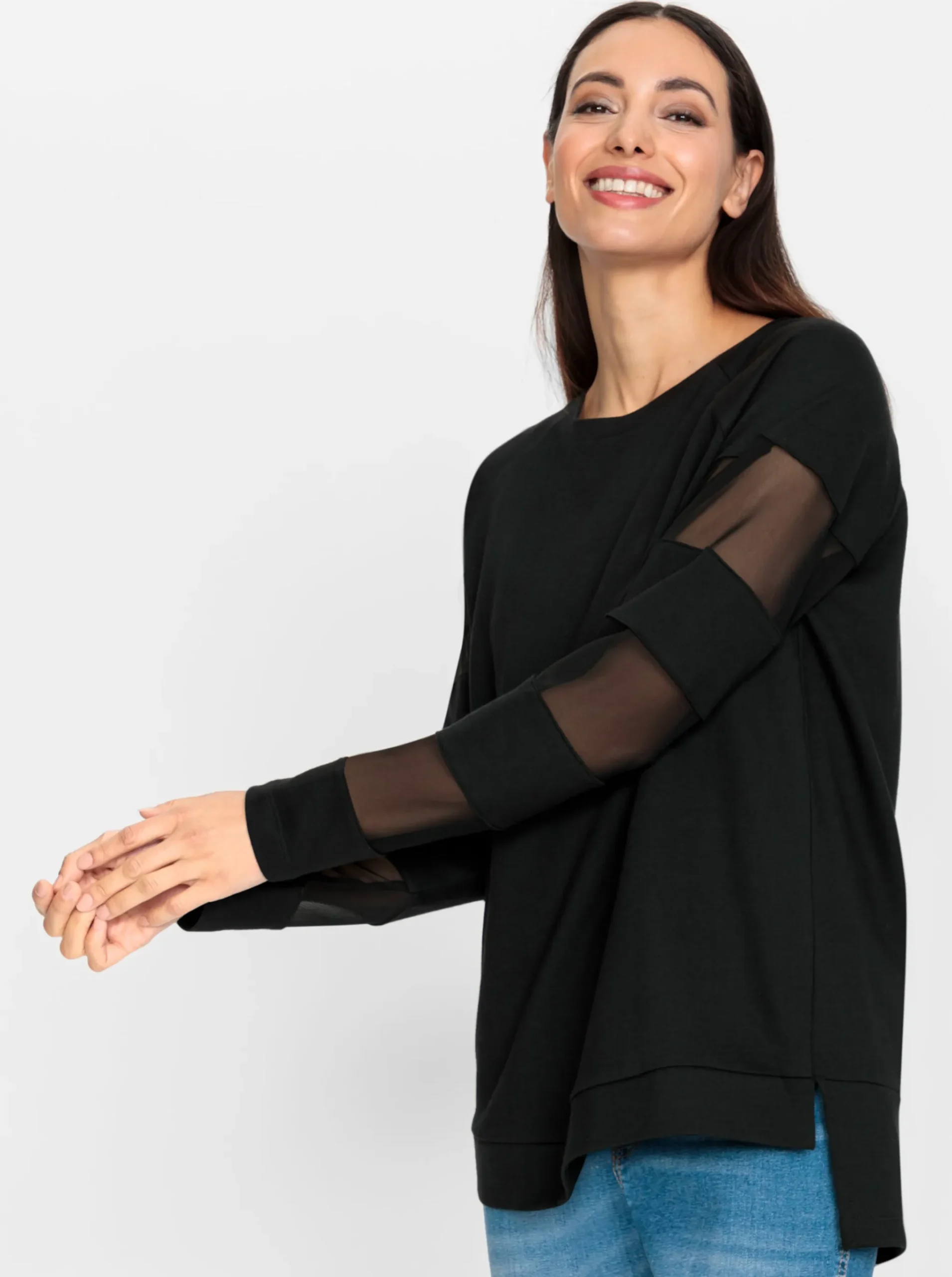 Sweatshirt mit transparenten Mesh-Einsätzen