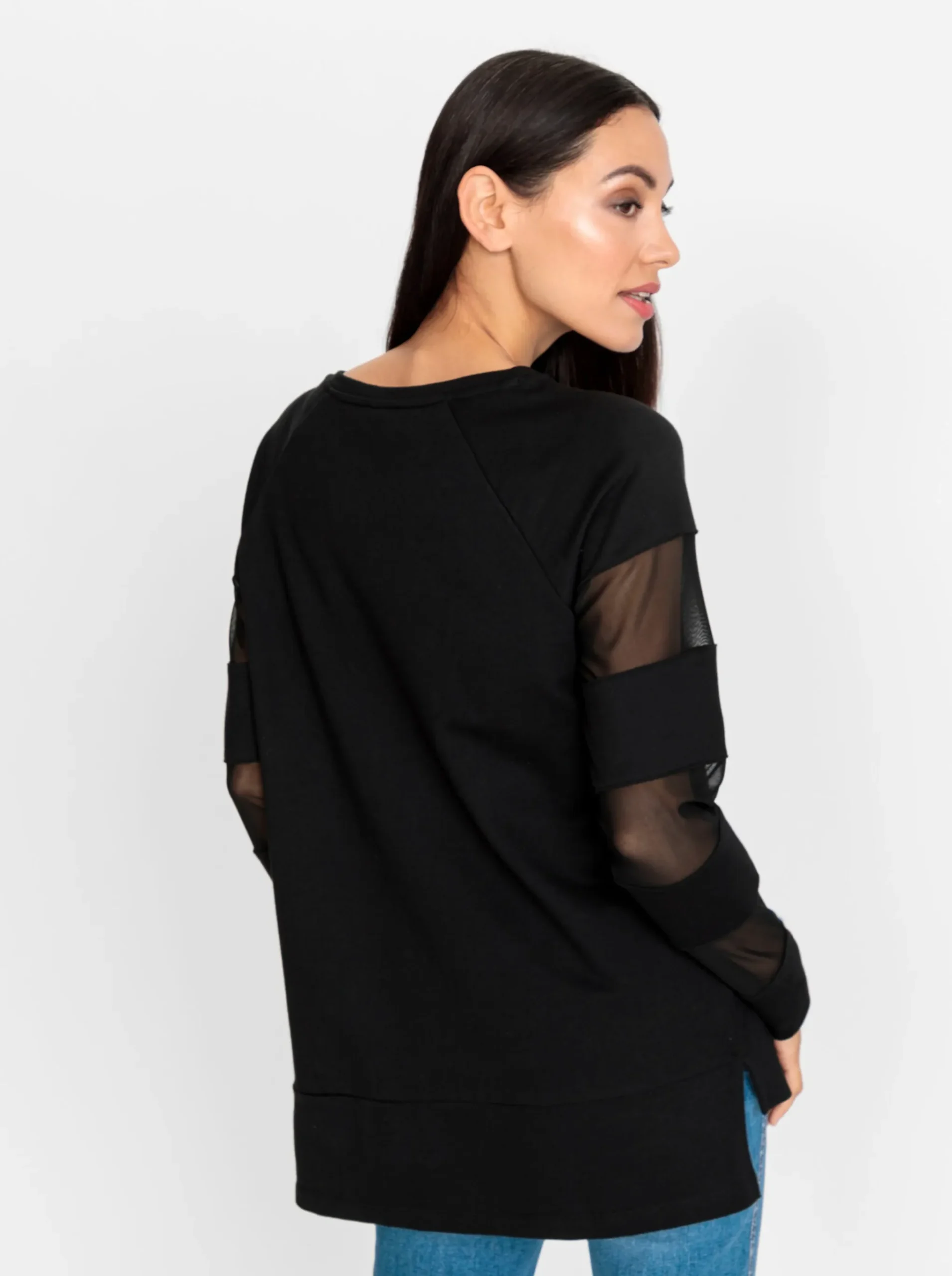 Sweatshirt mit transparenten Mesh-Einsätzen