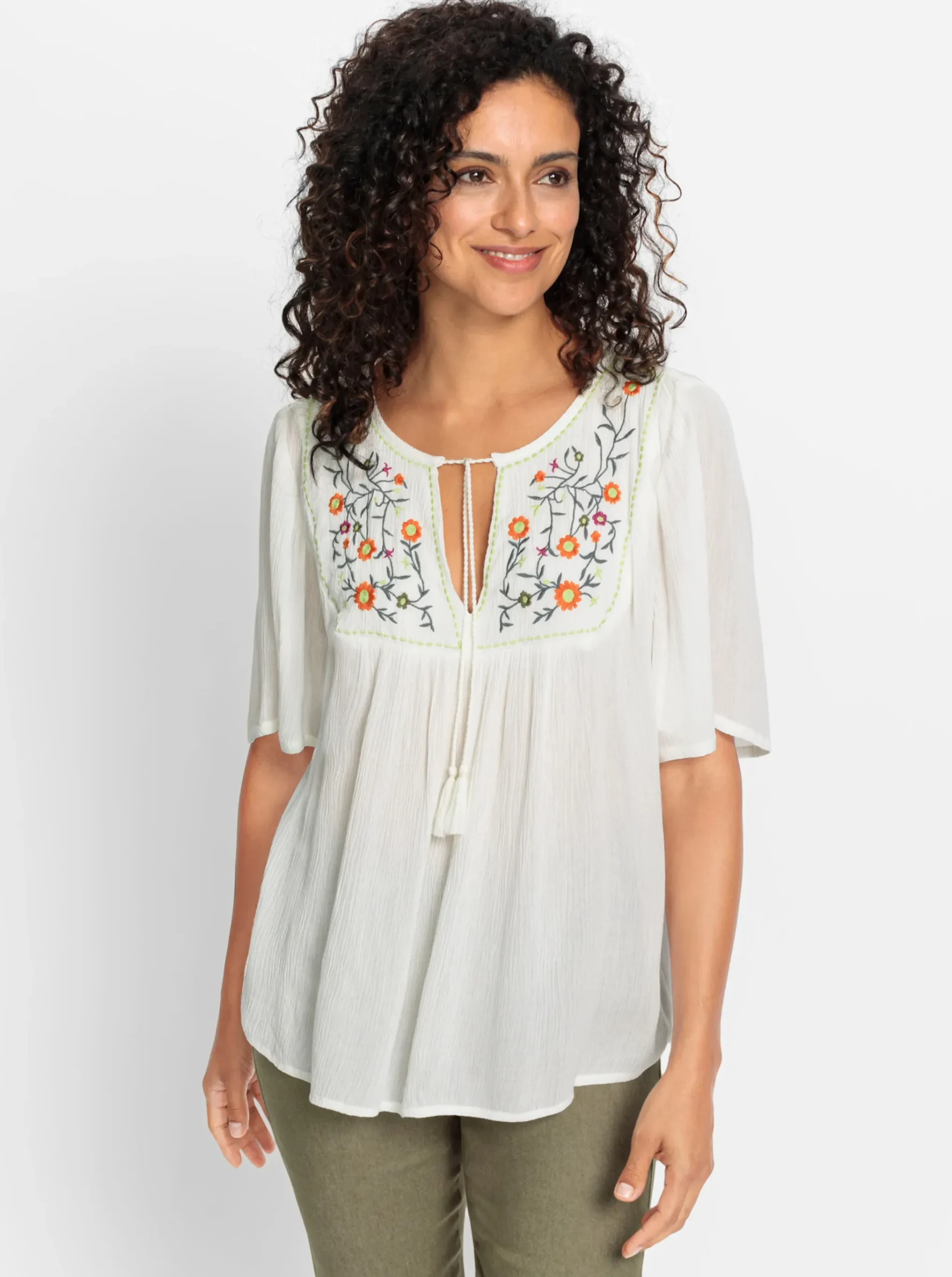 Tunika mit Blüten-Stickerei