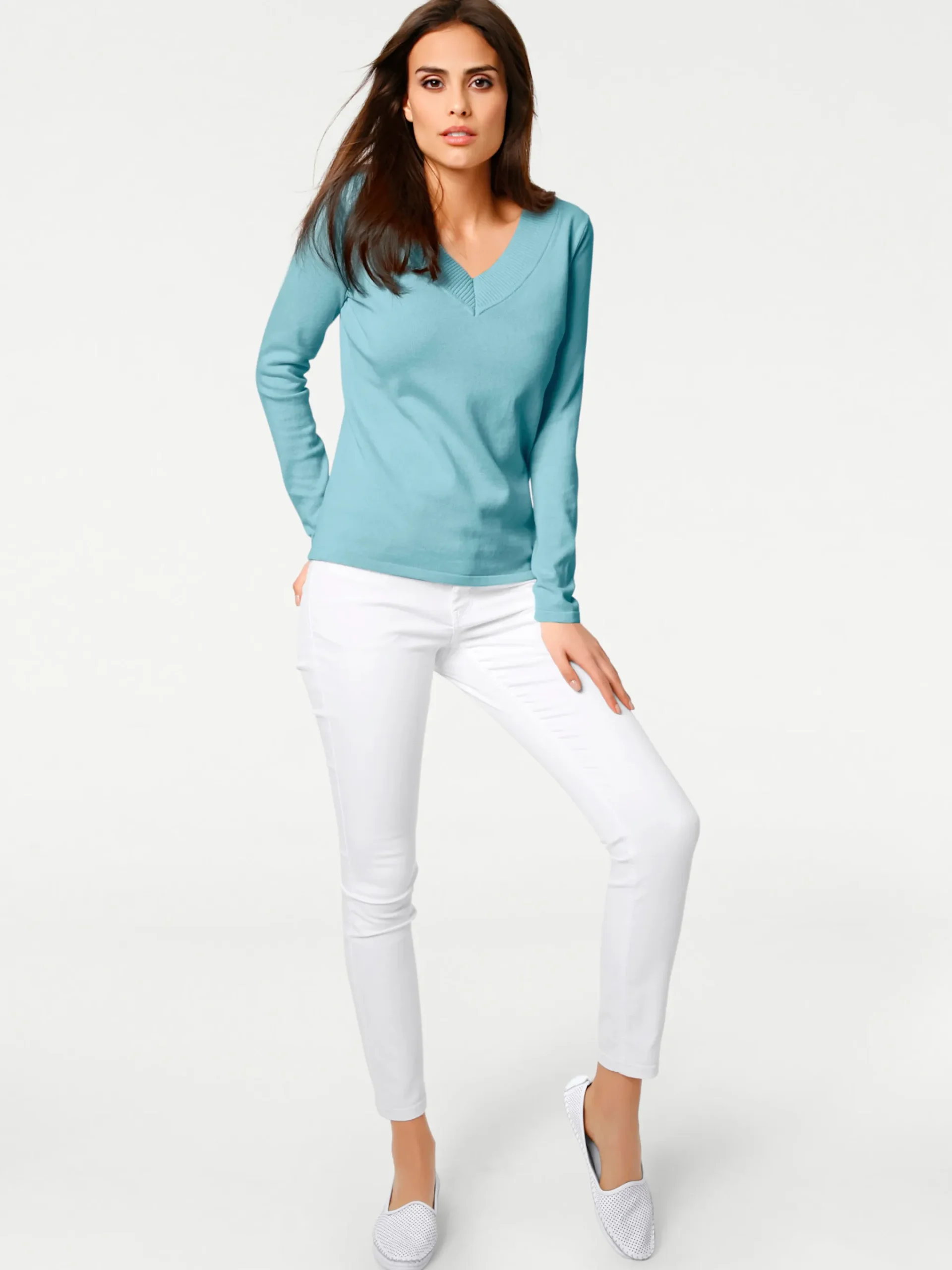 V-Ausschnitt-Pullover aus reiner Baumwolle