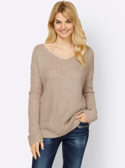 V-Ausschnitt-Pullover in Melange-Optik