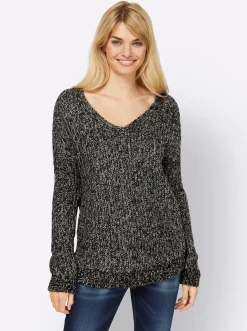 V-Ausschnitt-Pullover in Melange-Optik