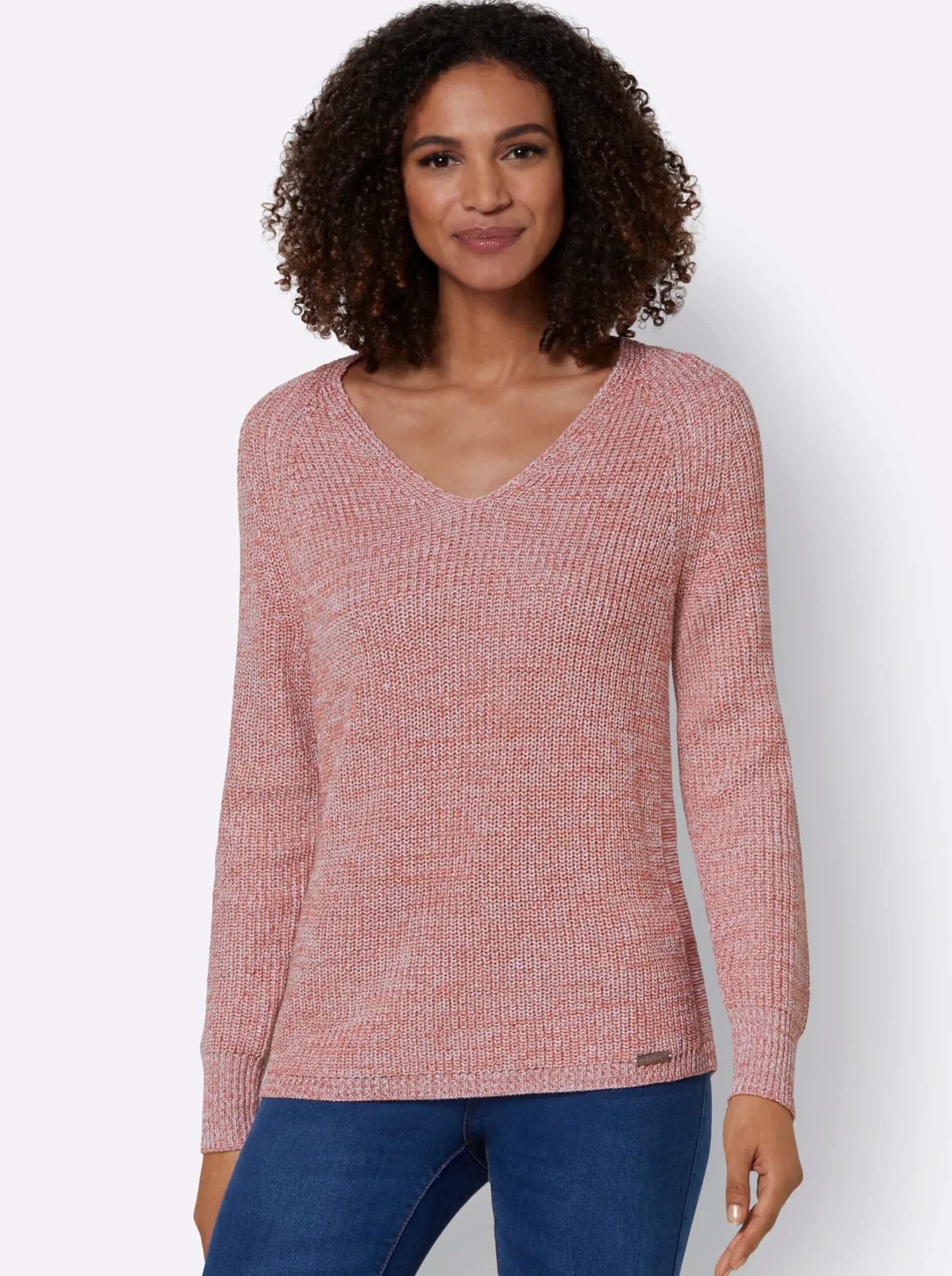 V-Ausschnitt-Pullover mit Ripp-Struktur
