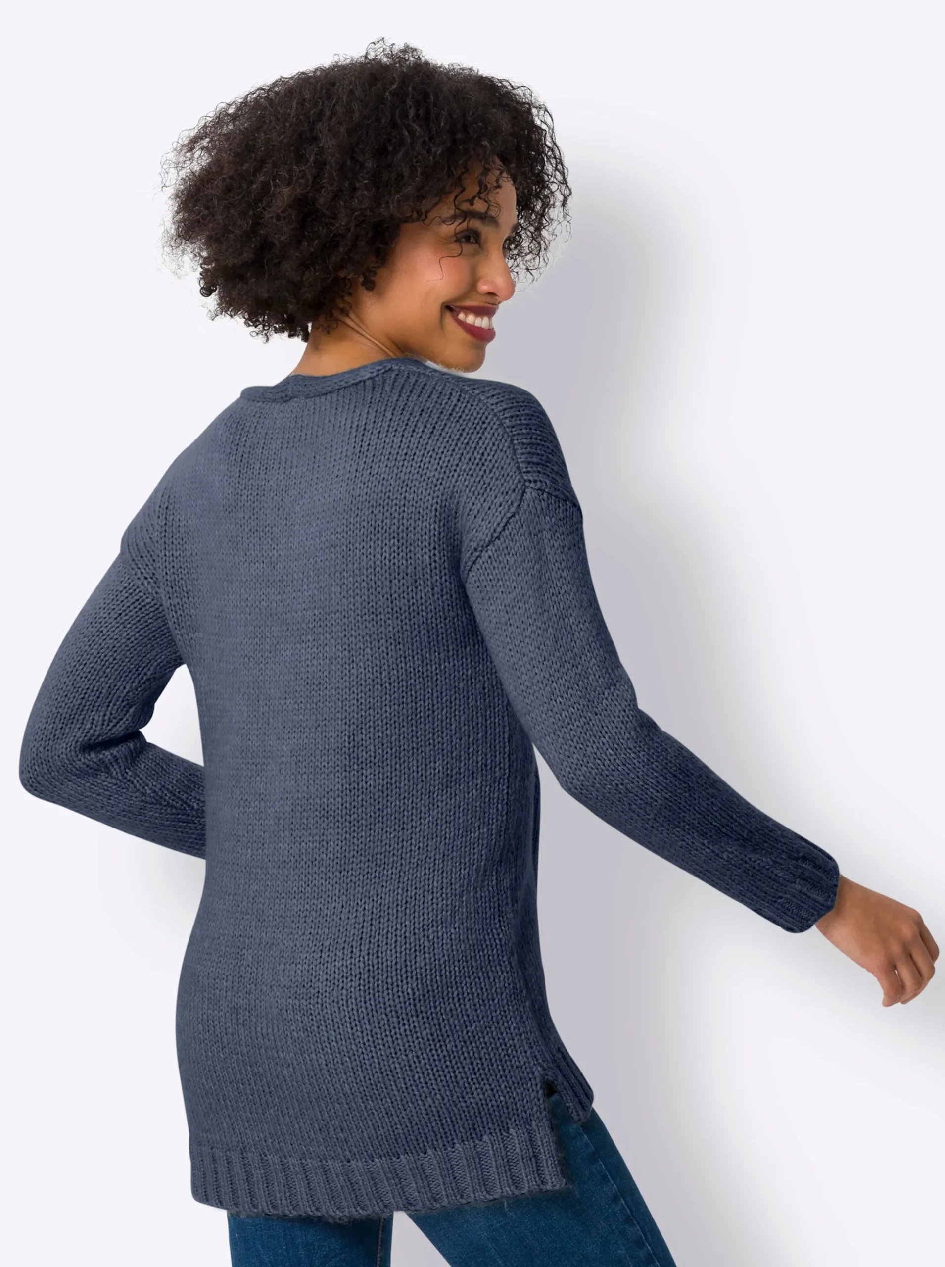 V-Ausschnitt-Pullover mit Seitenschlitzen