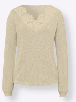 V-Ausschnitt-Pullover mit Spitze
