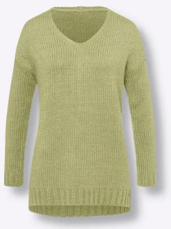 V-Ausschnitt-Pullover mit Seitenschlitzen