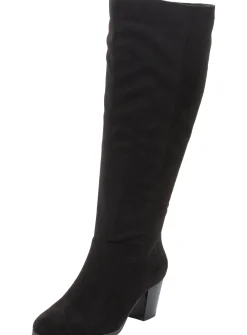 Weitschaftstiefel aus Velours-Lederimitat